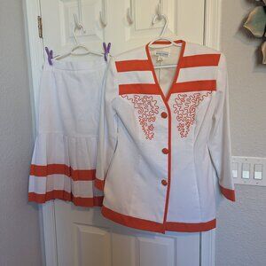 NWOT 70s 80s YACHT ROCK 2 Pc Suit | Stripes Soutache | Dutch Orange & White | 10